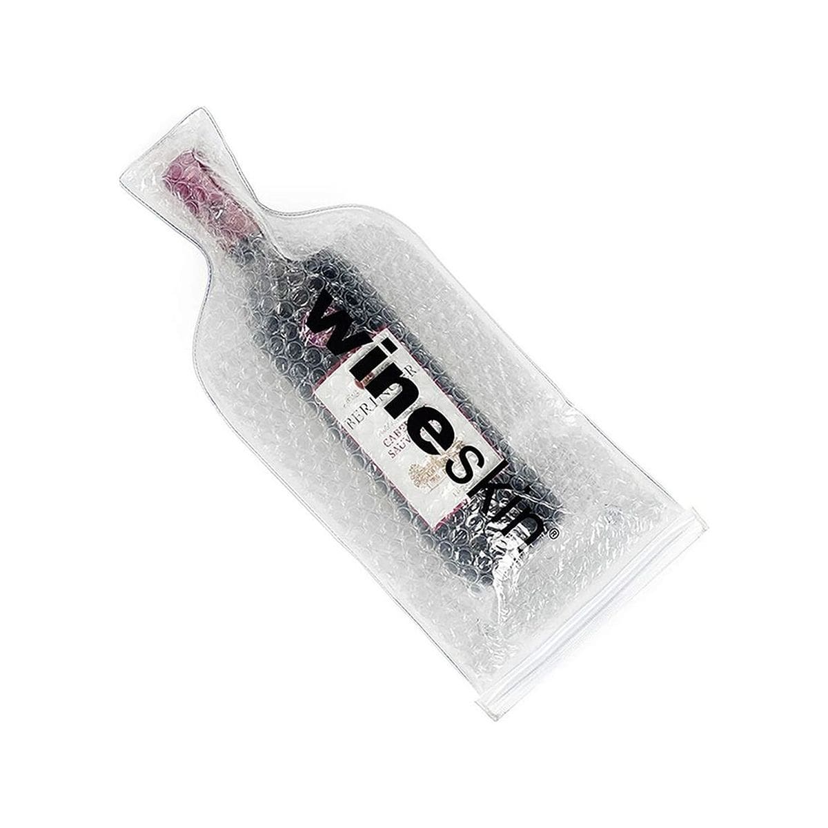 Embalagem protectora WINESKIN® para uma garrafa com logotipo Wineskin